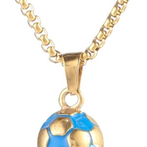 YWLI Soccer Ball Necklace Men Stainless Steel Soccer Pendant Necklace Soccer Fan Gift for Unisex Jewelry Mens Womens (Gold Chain+Blue Soccer) | Rufus AIRufus AI