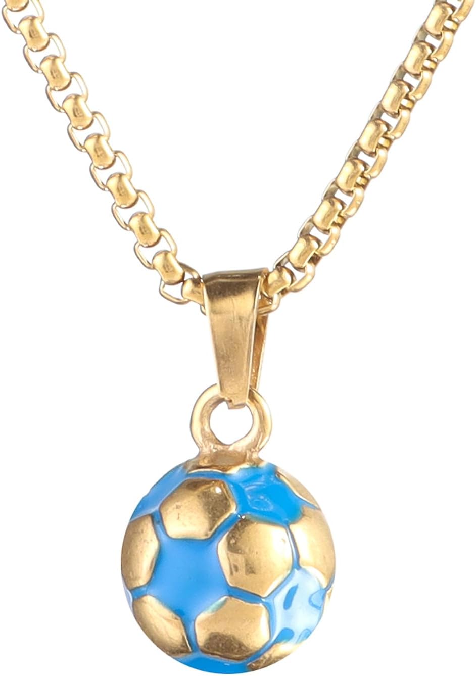 YWLI Soccer Ball Necklace Men Stainless Steel Soccer Pendant Necklace Soccer Fan Gift for Unisex Jewelry Mens Womens (Gold Chain+Blue Soccer) | Rufus AIRufus AI