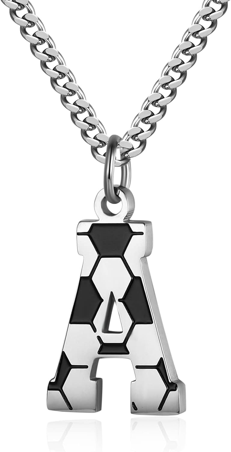AIAINAGI Soccer Initial A-Z Letter Necklace for Men Soccer Charm Pendant Stainless Steel Silver Chain 22inch Personalized Soccer Gift for Men(A) | Rufus AIRufus AI