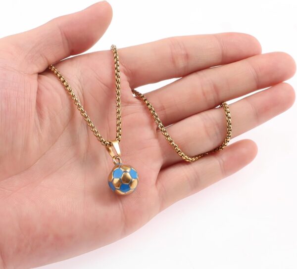 YWLI Soccer Ball Necklace Men Stainless Steel Soccer Pendant Necklace Soccer Fan Gift for Unisex Jewelry Mens Womens (Gold Chain+Blue Soccer) | Rufus AIRufus AI - Image 7