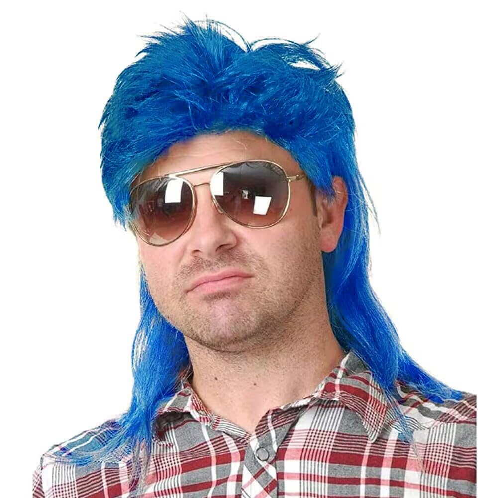 Kaneles Blue Mullet Wigs for Men 70s 80s Costumes Mens Fancy Party Accessory Cosplay Hair Male Wig  Clothing, Shoes & JewelryRufus AIRufus AI