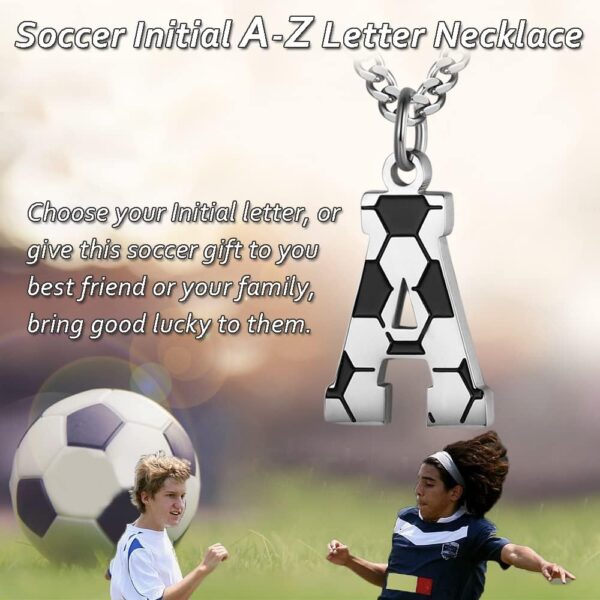 AIAINAGI Soccer Initial A-Z Letter Necklace for Men Soccer Charm Pendant Stainless Steel Silver Chain 22inch Personalized Soccer Gift for Men(A) | Rufus AIRufus AI - Image 2