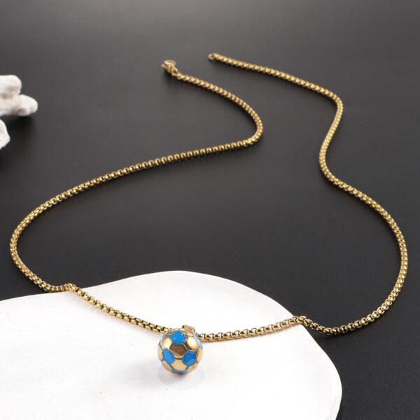 YWLI Soccer Ball Necklace Men Stainless Steel Soccer Pendant Necklace Soccer Fan Gift for Unisex Jewelry Mens Womens (Gold Chain+Blue Soccer) | Rufus AIRufus AI - Image 2