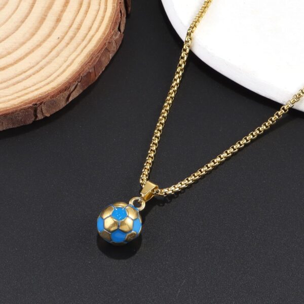 YWLI Soccer Ball Necklace Men Stainless Steel Soccer Pendant Necklace Soccer Fan Gift for Unisex Jewelry Mens Womens (Gold Chain+Blue Soccer) | Rufus AIRufus AI - Image 6
