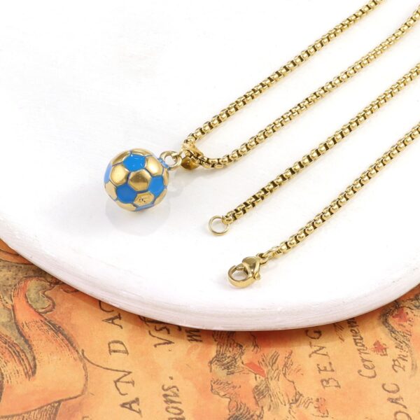 YWLI Soccer Ball Necklace Men Stainless Steel Soccer Pendant Necklace Soccer Fan Gift for Unisex Jewelry Mens Womens (Gold Chain+Blue Soccer) | Rufus AIRufus AI - Image 8
