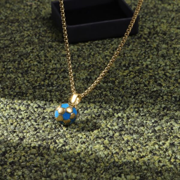YWLI Soccer Ball Necklace Men Stainless Steel Soccer Pendant Necklace Soccer Fan Gift for Unisex Jewelry Mens Womens (Gold Chain+Blue Soccer) | Rufus AIRufus AI - Image 3