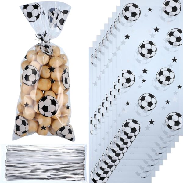 Blulu 100 Pcs Soccer Treat Gift Bags, Soccer Cellophane Party Favors Heat Sealable Football Treat Candy Bags with 100 Pcs Silver Twist Ties  Health & HouseholdRufus AIRufus AI
