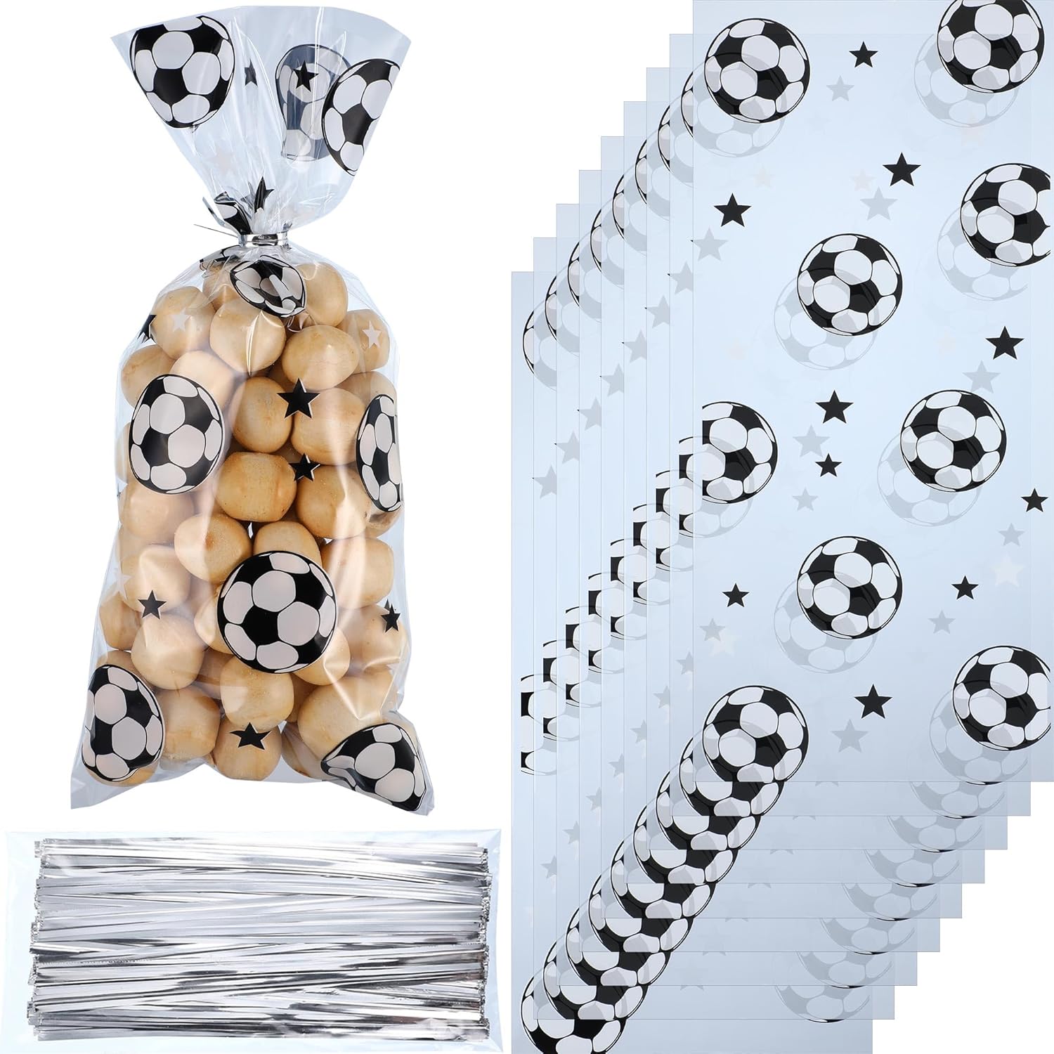 Blulu 100 Pcs Soccer Treat Gift Bags, Soccer Cellophane Party Favors Heat Sealable Football Treat Candy Bags with 100 Pcs Silver Twist Ties  Health & HouseholdRufus AIRufus AI